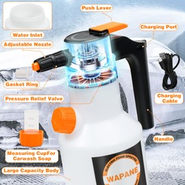 WAPANE Electric Car Foam Sprayer 0.5Gal/2L, Battery Powered Car Wash Foam Gun, Rechargeable Car Wash Foam Sprayer, Orange Cordless Electric Foam Sprayer for Car Cleaning Vehicle Car＆Graden