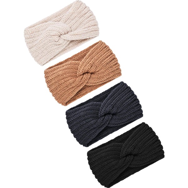 4 Pieces Chunky Knit Headbands Braided Winter Headbands Ear Warmers Crochet Head Wraps for Women Girls (Color Set 9)