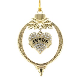 Inspired Silver - Jesus Charm Ornament - Gold Pave Heart Charm Holiday Ornaments with Cubic Zirconia Jewelry