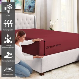 Pizuna 400 Cotton Fitted Sheet 110 x 200 - 120 x 200 cm Rio Red, 100% Long Cotton Fitted Sheet, Soft Mako Satin Fabric for up to 40 cm Mattress Height (100% Cotton Bed Sheet)