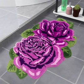 ABREEZE Rose Eug Bathroom Rug Mat Flower Doormat, Ultra Soft and Water Absorbent Bath Rug, Bath Carpet, Machine Wash/Dry, for Tub, Shower, and Bath Room