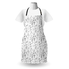 Ambesonne Hipster Apron, Hand Drawn Style Pattern with Dental Hygiene Theme Teeth Care Cleaning, Unisex Kitchen Bib with Adjustable Neck for Cooking Gardening, Adult Size, Black White