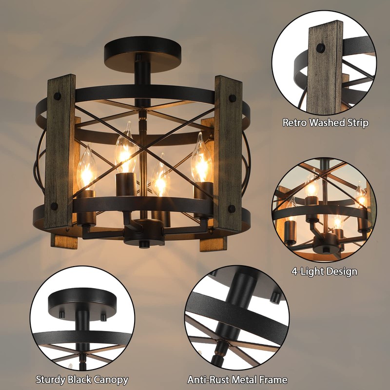 BrightHome Farmhouse Rustic Light Fixture Ceiling Mount, Semi Flush Mount