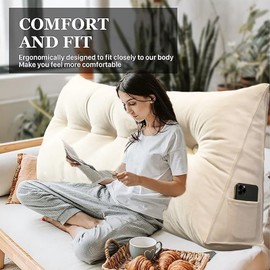 TESICA White Headboard Wedge Pillow Twin Triangular Bed Rest Reading Backrest Body Bolster Cushion Back Support Long Bolster Pillow for Daybed Bunk Couch with Removeable Cover