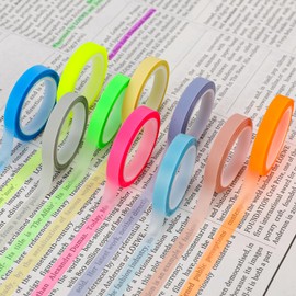10 Rolls Highlight Strips Coloured Transparent Tape Removable Fluorescent Coloured Tags Highlighter Tape for Students Teachers Reading Notes Making in Class (0.6 cm x 5 m)
