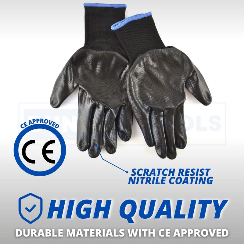 Dunnet Tools Large 10.5" Black Coated Work Gloves - Lightweight