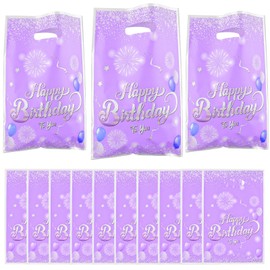 30 Pcs Purple Happy Birthday Gift Bags with handles,Plastic Tote Bags, Reusable Snack Treat Goody Candy Bag - Birthday Theme Party Favor Bags Party Supplie