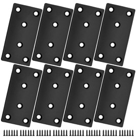 VIKKSAER 8Pcs Black Mending Plate with Screws, Stainless Steel Metal Flat Straight Brace Bracket, Double-Wide Joining Plate for Cabinets, Bookshelves & Tables (3.9 x 1.9 x 0.65 inch)