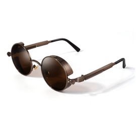GQUEEN Retro Round Steampunk Polarised Sunglasses Men Women UV400, MTS2, 1 brown brown
