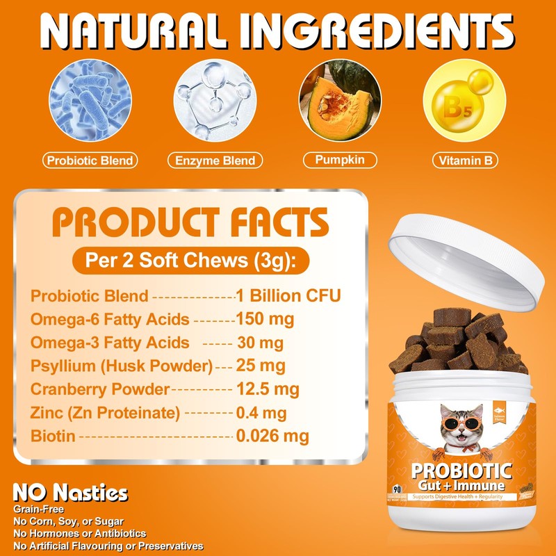 Daily Probiotics for Cats - 90 Salmon Flavored Soft Chews