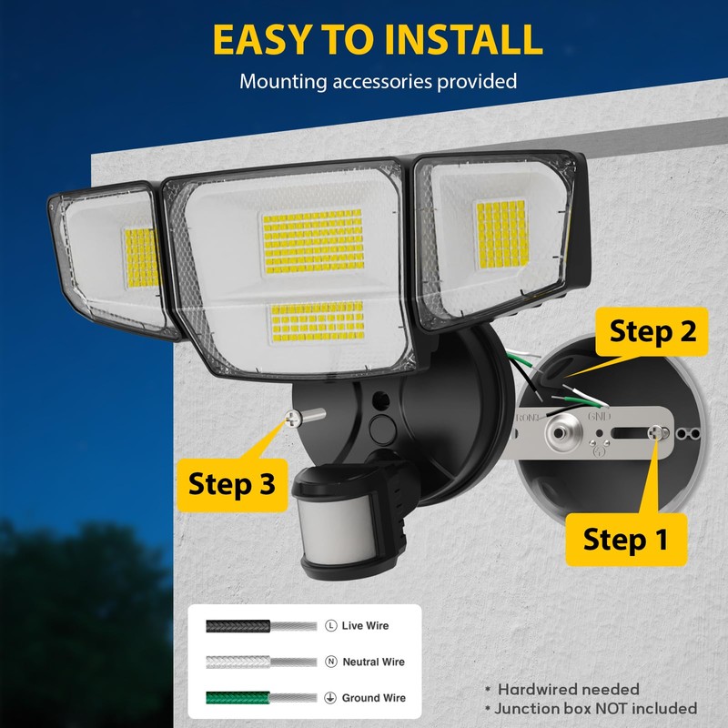 90W 10000LM LED Security Lights Motion Sensor Outdoor Lights, 4