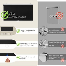 ChrisDowa Cordless Blackout Roller Shades for Windows, Thermal Insulated UV Protection Pull Down Shades, Total Blackout Window Blinds for Home, Office, Bedroom, Door (50" W x 72" H, Black)