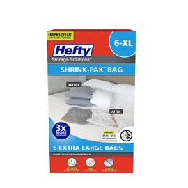 Hefty Shrink-Pak – 6 Extra Large Vacuum Seal Storage Bags – Space Saver Bags for Clothing, Pillows, Towels, or Blankets, 6 x XL Bags