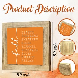 Rustic Autumn Quote Wood Sign, Farmhouse Fall Bucket List Artwork Decor, Autumn Thanksgiving Harvest Wooden Square Sign Desk Block Signs, Home Shelf Office Decoration, 5.9×5.9×0.7inch