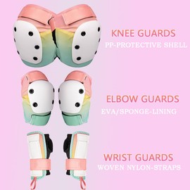 Adult/Child Knee Pads Elbow Pads Wrist Guards Set, Knee Pad for Kids, Skate Guards, 3 in 1 Protective Gear Set for Skateboarding Roller Biking Roller Skating Cycling Outdoor Sports (Blended S)