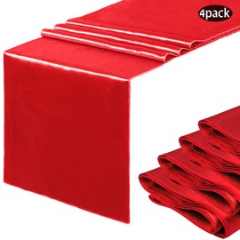 Bimkole 4 Pack Satin Table Runner Bright Silk and Smooth Fabric for Family Dinner, Wedding, Thanksgiving, Birthday, Christmas Party Decorations (Red, 12 x 108 inch)