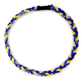 MapofBeauty 18" Sport Style Two Colors Fashion Three Braided Rope Tornado Necklace (Royal Blue/Yellow)