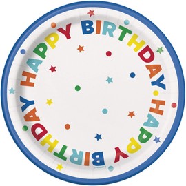 Unique 22544 Paper Plates-18 cm-Dots & Stars Birthday Party-8 Count (Pack of 1), Multicolour
