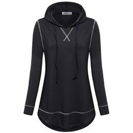 MOQIVGI Women Fall Winter Long Sleeve Activewear Tops Trendy Plain Loose Workout Hooded Clothes Ladies Performance Gym Wear Yoga Running Jersey Shirts Black XX-Large