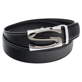 QHA Mens Automatic Leather S Belt Buckle Ratchet Waist EB26-Black-40-46"