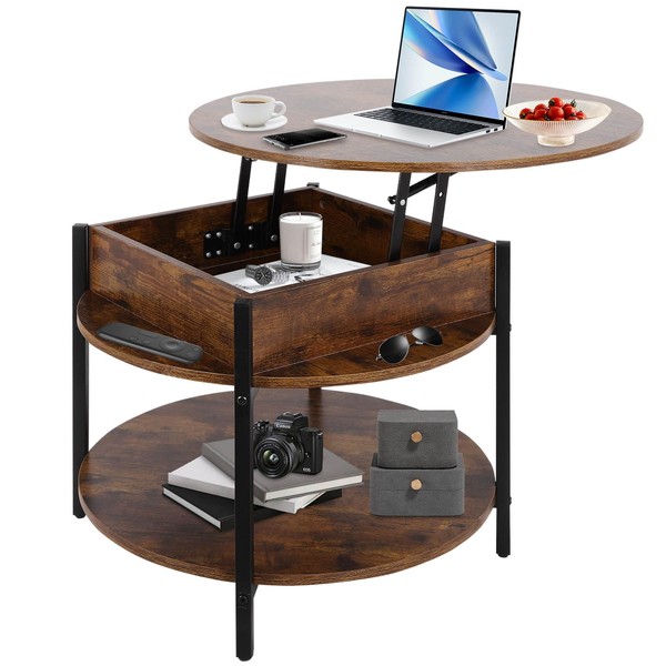 FAHKNS Round Lift Top Coffee Table with Storage & Hidden