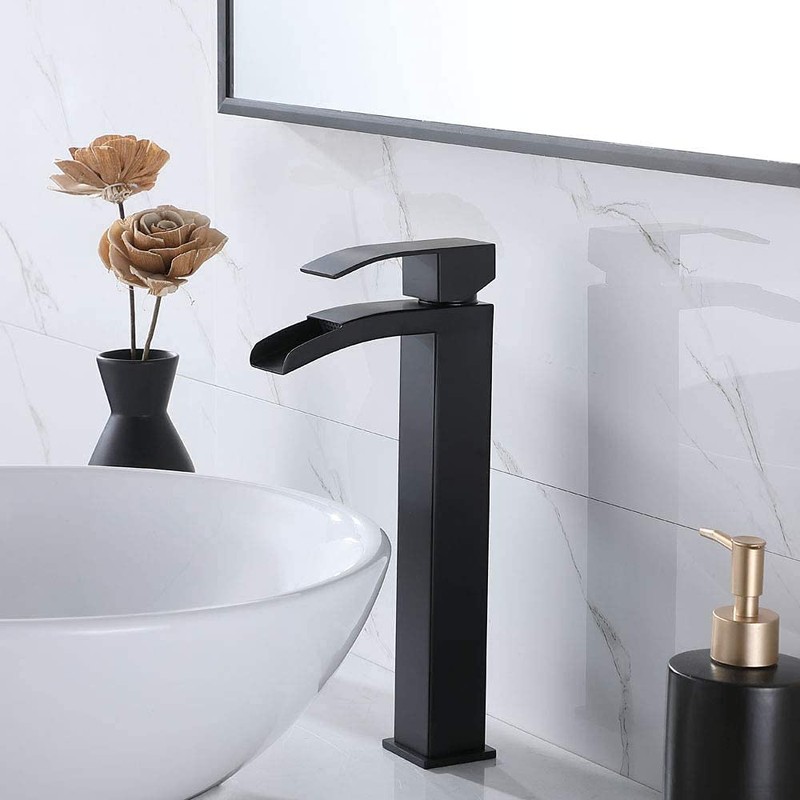 VCCUCINE Vessel Sink Faucet Black, Single Handle Single Hole Waterfall