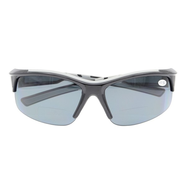Eyekepper TR90 Half Rimless Sunglasses Unbreakable Sports Bifocal Baseball Glasses Running Fishing Driving Golf Softball Hiking Black Frame Grey Lens +2.0