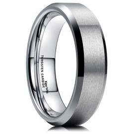King Will Silver Promise 6MM Wedding Band For Men Tungsten Carbide Ring Comfort Fit Beveled Edges 9
