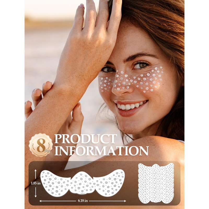 Silver Glitter Freckles Face Tattoo, 8 PCS Makeup Patches, Glow
