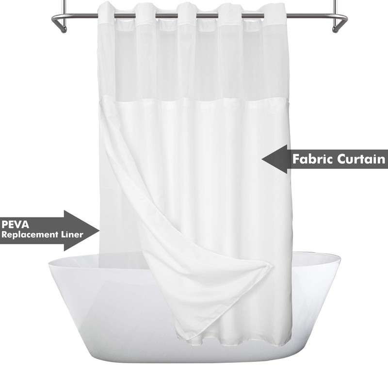 River Dream Long No Hook Slub Textured Shower Curtain with