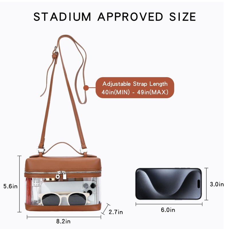 KKXIU Clear Crossbody Bags for Women Stadium Approved Vegan Leather