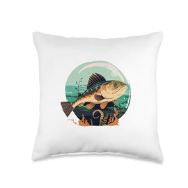 Angel Fishing, lustige Sprüche Funny Bass Fish in Water for Men Women Children Throw Pillow, 16x16, Multicolor