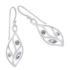 DTPSilver - Women's Hook Earrings 925 Sterling Silver - Leaf Shape - Various Natural Gemstones Available, Sterling Silver