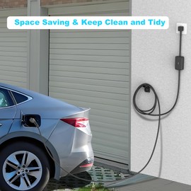 BYVORS EV Charger Holder Fit for SAE J1772 Plug, Charging Cable Cord Organizer Portable Electric Car Charger Cable Hanger Post Wall-Mount Outdoor Waterproof All Weather