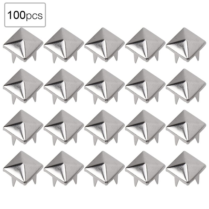 Pack of 100 9 mm Square Rivets, Pyramid-Shaped Punk Rivet