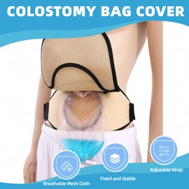 WEEOATAR Colostomy Belt Ostomy Bag Covers Stoma Guard, Easy Access with Magic Sticker, Ostomy Wrap Abdomen with Pocket to Hold Ostomy Pouch for Men and Women (Beige)