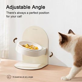 Adjustable Raised Ceramic Cat Dog Bowl, 0° to 15° Adjustable Angle Tilted Elevated Cat Bowl for Food and Water, Non-Slip Tilted Cat Bowl-Maoxga