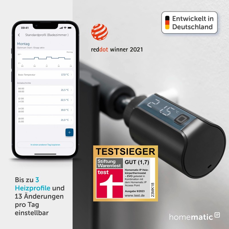 Homematic IP Smart Home Radiator Thermostat – Evo, Anthracite, Digital,