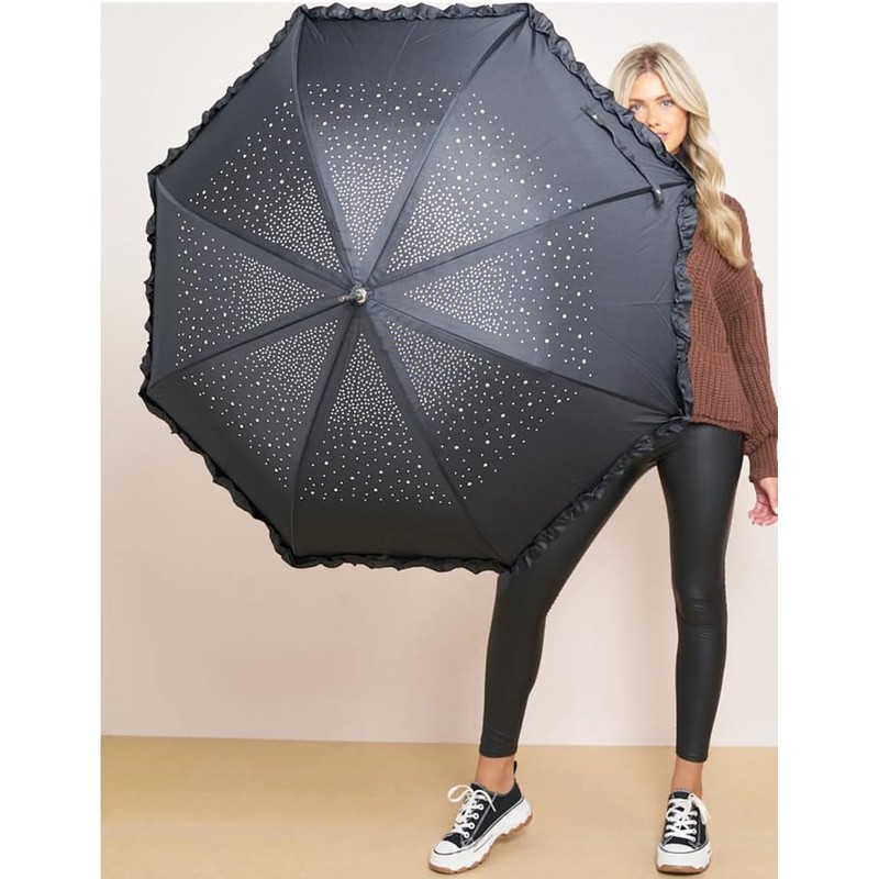 Superbia Sparkle Diamond Frill Fancy Wedding Event Automatic Stick Umbrella