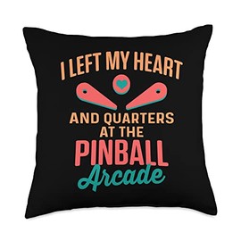 I Left My Heart And Quarters At The Pinball Arcade Retro Vintage Pinball Arcade Game Machine Multiball Throw Pillow, 18x18, Multicolor