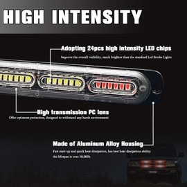 XTAUTO LED Emergency Strobe Light 24-LED Red White Red Flashing Warning Beacon Hazard Construction Caution Light Bar for Off Road Firefighter Vehicles Trucks SUV ATV 4-Pack