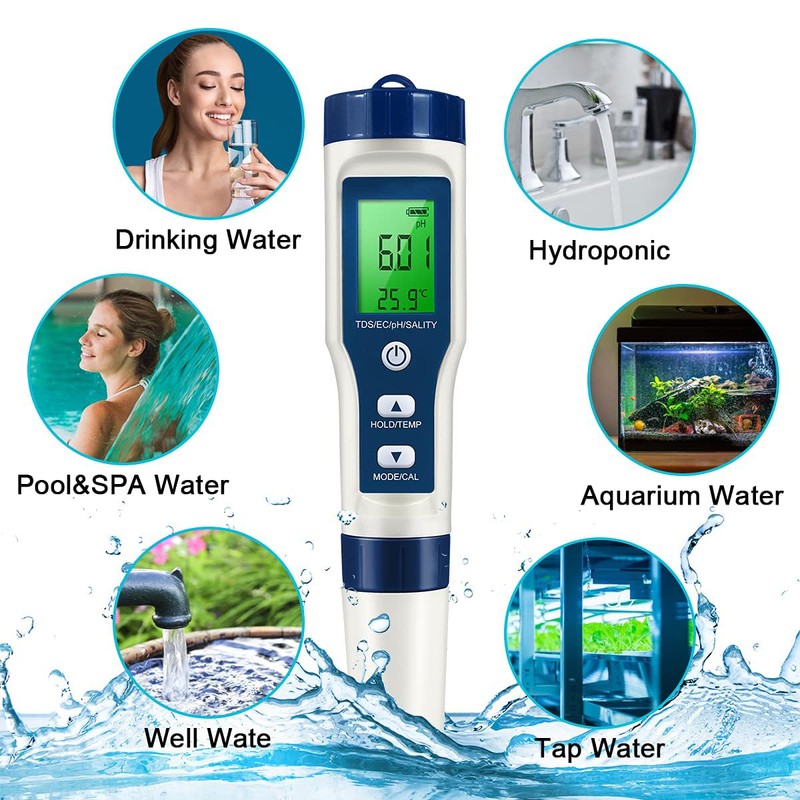 Pool Salt Tester, 5 in 1 pH and Salt Meter