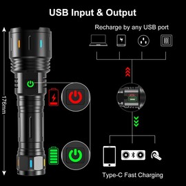 APLOS F60 Zoom Rechargeable , 6000 Lumens Super Bright LED , 5 Modes Zoomable Waterproof  Flash Lights Torch for Emergency, Outdoor flashlight long range
