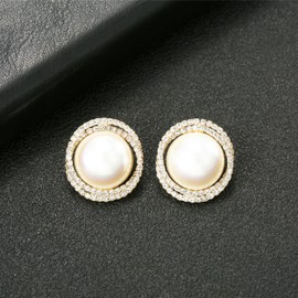 Xalroco Pearl Stud Earrings with S925 Silver Needles Cultured Pearl Rhinestone Stud Earrings for Women (rhinestone pearl)