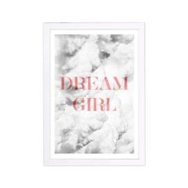 Wynwood Studio Typography Framed Wall Art Prints 'Dream Girl Clouds' Motivational Quotes and Sayings Home Décor, 13" x 19", Pink, White