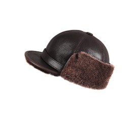 Zavelio Men's Shearling Sheepskin Pilot Visor Hat Large Brown