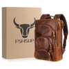 Fshsup Full Grain Leather Backpack 15.6" Laptop Bag Men's Vintage