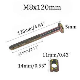 STFRBTH M8 x 120mm Hex Socket Barrel Bolt Set, Zinc Plated Furniture Connector Screws with Nuts for Crib Bed Chair Assembly Beds Chairs Head Boards