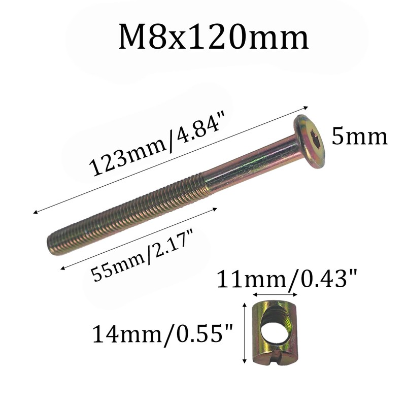 STFRBTH M8 x 120mm Hex Socket Barrel Bolt Set, Zinc