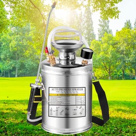 Kweetle 1Gal Stainless Steel Pump Up Sprayer Reinforced Hose, Hand Pump Sprayer with Pressure Gauge&Safety Valve, Adjustable Nozzle Suitable for Gardening (1 Gallon)